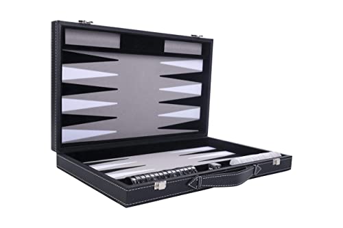 Engelhart - 250509 - Großes Luxus Backgammon 18 Zoll - 45 cm - Kunstleder & Filzeinlage - Perlmutt-Würfel & Spielsteine + 2 Becher - Strategiespiel - Profi & Freizeit von Engelhart