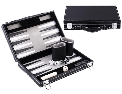 Engelhart-250512- Backgammon 11 INCH genähter Filz und Kunstleder- 30 cm (schwarz/weiß/grau) von Engelhart