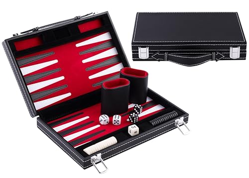 Engelhart-250513- Backgammon 11 INCH genähter Filz und Kunstleder- 30 cm (rot/schwarz/weiß) von Engelhart