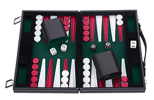 Engelhart-250514- Backgammon 11 INCH genähter Filz und Kunstleder- 30 cm (grün/rot/weiß) von Engelhart