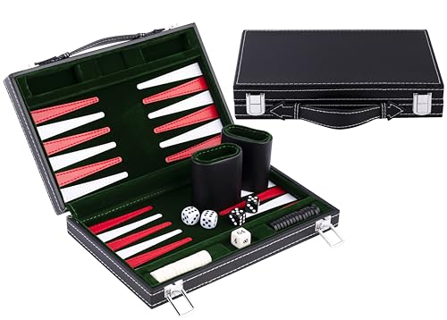 Engelhart-250514- Backgammon 11 INCH genähter Filz und Kunstleder- 30 cm (grün/rot/weiß) von Engelhart