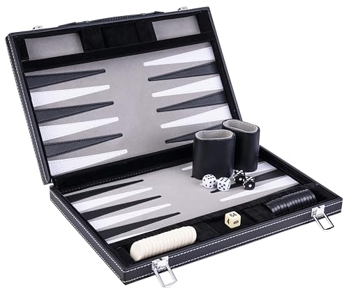 Engelhart-250515- Backgammon - Backgammon geöffnet 36 cm x 48 cm - genähter Filz und Kunstleder (schwarz/weiß/grau) von Engelhart