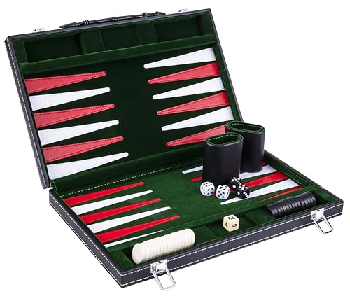 Engelhart-250517- Backgammon - Backgammon geöffnet 36 cm x 48 cm - genähter Filz und Kunstleder- (grün/rot/weiß) von Engelhart