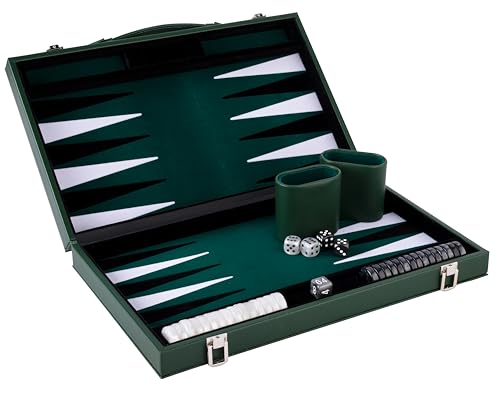 Engelhart - 250530 - Backgammon de Luxe 18 Zoll - Hochwertige Materialien - Kunstleder, spezielle Filz-Einlage - Würfel und Perlensteine + 2 Würfelbecher von Engelhart