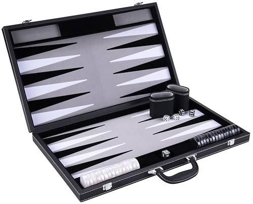 Engelhart - 250537 - Großes Deluxe Backgammon 21 Zoll - 54 cm - Hochwertige Materialien - Kunstleder, spezielle Filz-Einlage - Perlenwürfel Chips + 2 Würfelbecher von Engelhart