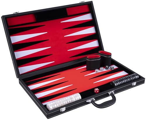 Engelhart - 250538 - Großes Deluxe Backgammon 21 Zoll - 54 cm - Hochwertige Materialien - Kunstleder, spezielle Filz-Einlage - Perlenwürfel Chips + 2 Würfelbecher von Engelhart