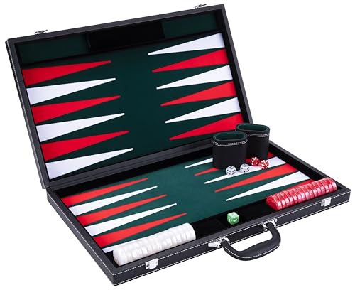 Engelhart - 250539 - Großes Deluxe Backgammon 21 Zoll - 54 cm - Hochwertige Materialien - Kunstleder, spezielle Filz-Einlage - Perlenwürfel Chips + 2 Würfelbecher von Engelhart
