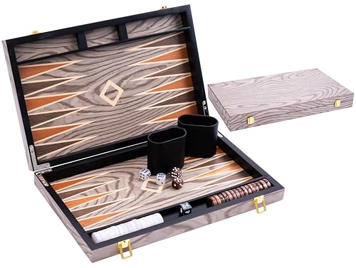 Engelhart- 250542 - Luxus-Backgammon 15 Zoll – Ebenholzfurnier lackiert – grau von Engelhart