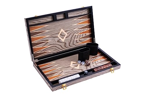 Engelhart- 250543 - Luxus-Backgammon 18 Zoll – Ebenholzfurnier lackiert – grau von Engelhart
