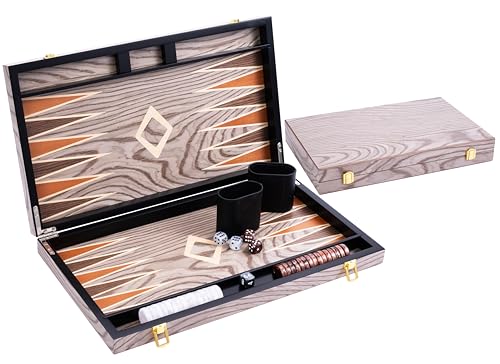 Engelhart- 250543 - Luxus-Backgammon 18 Zoll – Ebenholzfurnier lackiert – grau von Engelhart