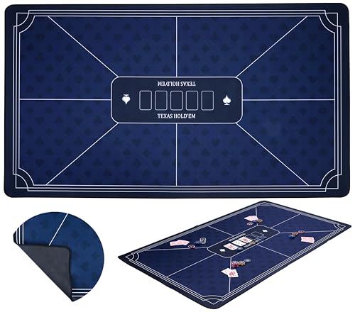Engelhart - 320995 - Pokermatte, blau, rutschfeste Spielfläche, 140 cm x 80 cm, Dicke: 3 mm, Bedruckte Tischdecke, Polyester und Gummi, Zubehör für Casinospiel von Engelhart