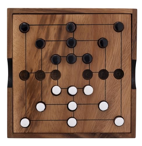 Engelhart - 350270-BW - Nine Men Morris - Mühlespiel aus Holz - Ökologisches Gesellschaftsspiel - 2 Spieler - 3 cm x 13,8 cm x 13,8 cm von Engelhart