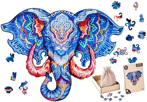 Engelhart - 602030 - Holzpuzzle Tiere: Elefantenkopf A4 (21 x 29,7 cm) - Einzigartige 83-Teile-Holzform - Dekoratives Erwachsenenpuzzle aus Pappelholz - Ab 12 Jahren von Engelhart