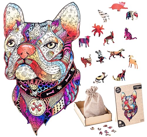 Engelhart - 602050 - Holzpuzzle Tiere: Hund A4 (21 x 29,7 cm) - Einzigartige 160-Teile-Holzform - Dekoratives Erwachsenenpuzzle aus Pappelholz - Ab 12 Jahren von Engelhart