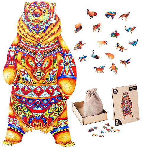 Engelhart - 602110 - Holzpuzzle Tiere: Bär A4 (21 x 29,7 cm) - Einzigartige 162-Teile-Holzform - Dekoratives Erwachsenenpuzzle aus Pappelholz - Ab 12 Jahren von Engelhart