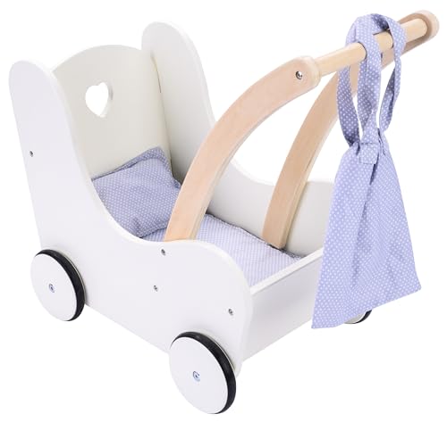 Engelhart – 606014 – Eleganter Puppenwagen aus Holz – Grau und Weiß – Maße: 50 x 28 x 46 cm – Ab 3 Jahre von Engelhart