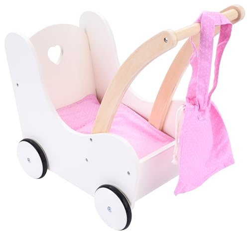 Engelhart – 606015 – Eleganter Puppenwagen aus Holz – Rosa und Weiß – Maße: 50 x 28 x 46 cm – Ab 3 Jahre von Engelhart