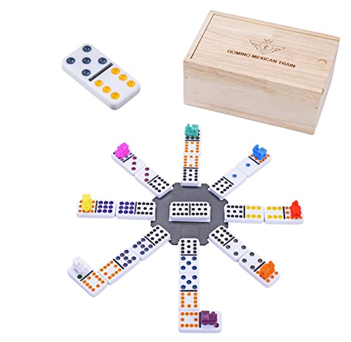 Engelhart - 250170 - Mexikanisches Domino Zug D12 - Holzkasten - 91 Dominosteine (9 mm) - 8 Bunte Lokomotiven - 2 bis 8 Spieler Engelhart - 250170 - Mexikanisches Domino Zug D12 - Holzkasten - 91 Dominosteine (9 mm) - 8 Bunte Lokomotiven - 2 bis 8 Spieler von Engelhart