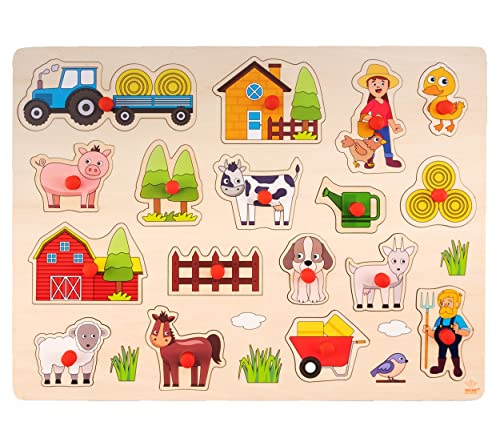 Engelhart - Engelhart Qualität Holzknopf Farm Puzzle Spiele (40 x 30 cm) Für Kleinkinder Und Kinder - 17 Stücke von Engelhart