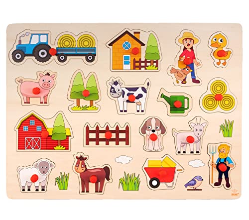 Engelhart - Engelhart Qualität Holzknopf Farm Puzzle Spiele (40 x 30 cm) Für Kleinkinder Und Kinder - 17 Stücke von Engelhart
