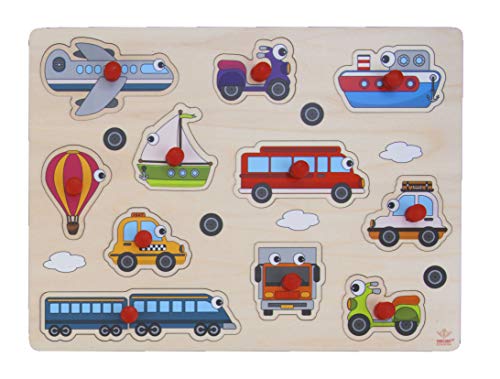 Engelhart - Hochwertiges Holzpuzzle mit Knopf für Kleinkinder - Verschiedene Designs, Holzspiele für Kinder und Babys ab 2 Jahren (Fahrzeug) von Engelhart