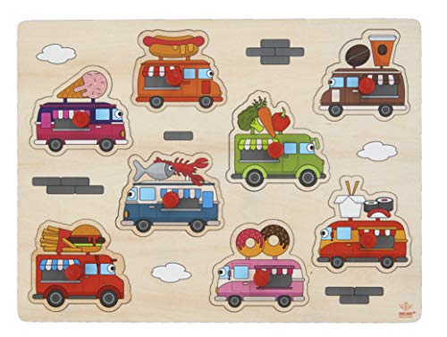 Engelhart - Hochwertiges Holzpuzzle mit Knopf für Kleinkinder - Verschiedene Designs, Holzspiele für Kinder und Babys ab 2 Jahren (Foodtruck) von Engelhart