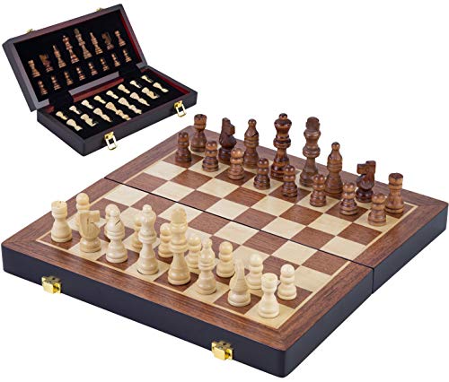 Engelhart- Hochwertiges Massivholz - Schachspiel aus Eschenholz - 32 Stück aus geschnitztem und lackiertem Holz - Abschließbarer Koffer - (24,5 cm) von Engelhart