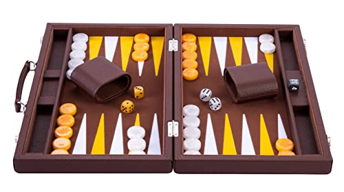 Engelhart - Luxus Backgammon 15"- 38 cm - hochwertige Materialien - Kunstleder, spezielle Filzeinlage - Perlmuttwürfel und Token + 2 Bechern - Profi- und Freizeit… von Engelhart