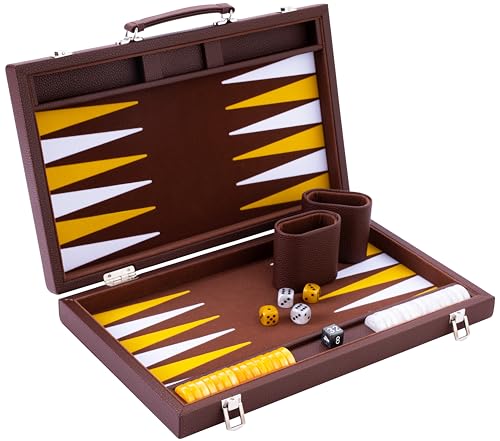 Engelhart - Luxus Backgammon 15"- 38 cm - hochwertige Materialien - Kunstleder, spezielle Filzeinlage - Perlmuttwürfel und Token + 2 Bechern - Profi- und Freizeit… von Engelhart