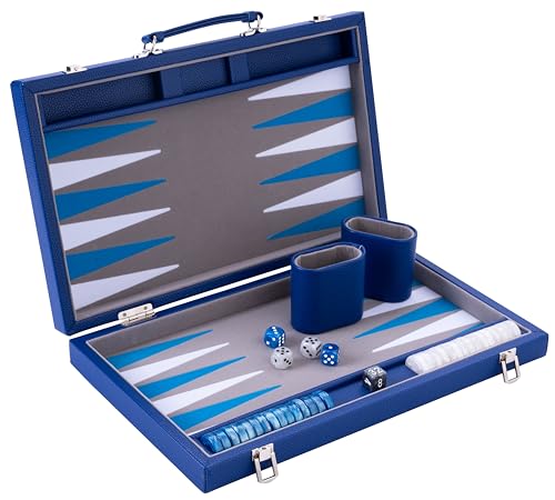 Engelhart - Luxus Backgammon 38 cm - hochwertige Materialien - Kunstleder, spezielle Filzeinlage - Perlmuttwürfel und Token + 2 Bechern - Profi- und Freizeit von Engelhart