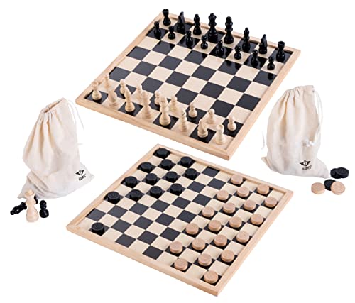 Engelhart - grundlegendes Schach- und Dameset für Anfänger 40 cm incl 2 Canvas Tasche und Figuren von Engelhart