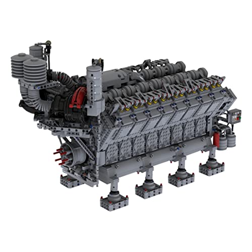 Engineerkiter V16 Motor Bausatz, V16 Dieselmotor Bauklötze Set Entworfen von TechnicBrickPower, 4777 Klemmbaustein Modell für Erwachsene-MOC-73232 von Engineerkiter