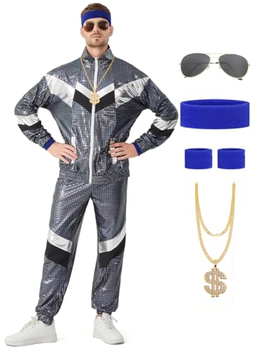 Enhenenhen 80er Jahre Outfit für Herren 80s Jogginganzug Herren Trainingsanzug 70er Disco Kostüm 80er 90er Jahre Männer Kostüm von Enhenenhen