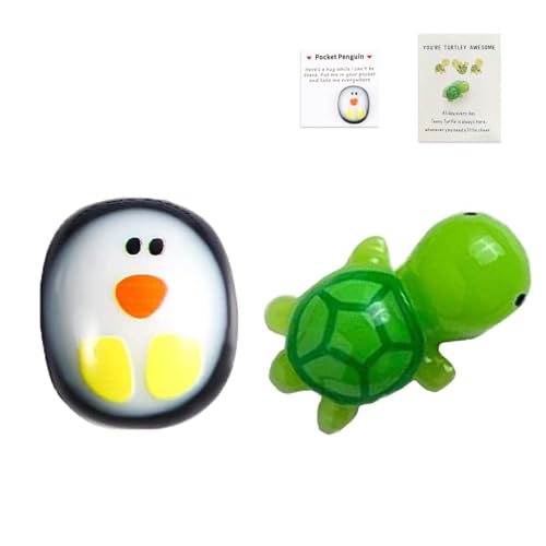 EnixwH 2 Stück Pocket Hug Penguin, Pinguin Geschenk mit Ermutigend Grußkarte, Süße Mini-Dekorationen, Trost Geschenke für Freunde Liebhaber Familie (Pinguin + Schildkröte) von EnixwH