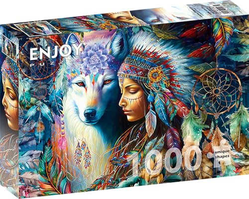 1000 Pieces Jigsaw Puzzle – Matte Finish, Soft Touch, Sturdy and Unique Pieces, Tight Fit, Vivid Colors, Missing Pieces Service – Native Woman and Wild Wolf Portrait with Dreamcatcher by ENJOY Puzzle 1000 Pieces Jigsaw Puzzle – Matte Finish, Soft Touch, Sturdy and Unique Pieces, Tight Fit, Vivid Colors, Missing Pieces Service – Native Woman and Wild Wolf Portrait with Dreamcatcher by ENJOY Puzzle von Enjoy puzzle