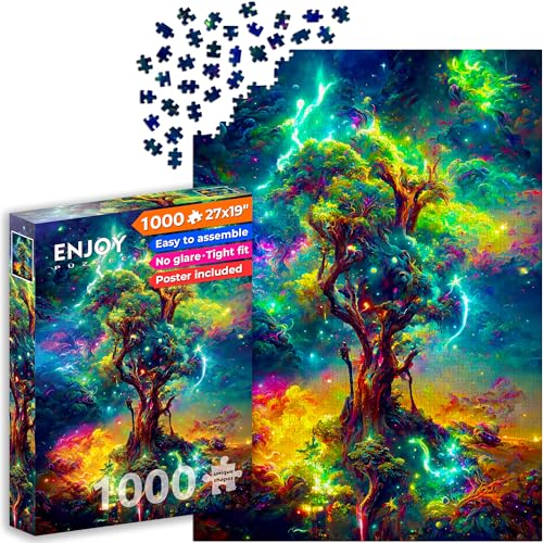 1000 Pieces Jigsaw Puzzle for Adults – Matte Finish, Soft Touch, Sturdy and Unique Pieces, Tight Fit, Vivid Colors, Missing Pieces Service – Magical Tree of Life in Space Illustration by ENJOY Puzzle von Enjoy puzzle