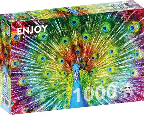 1000 Pieces Jigsaw Puzzle for Adults – Matte Finish, Soft Touch, Sturdy and Unique Pieces, Tight Fit, Vivid Colors, Missing Pieces Service – Rainbow Gradient of Multicolor Peacock – by ENJOY Puzzle von Enjoy puzzle