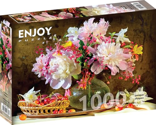 1000 Pieces Jigsaw Puzzle for Adults – Matte Finish, Soft Touch, Sturdy and Unique Pieces, Tight Fit, Vivid Colors, Missing Pieces Service – Still Life with Pink Peonies and Cherries – by ENJOY Puzzle 1000 Pieces Jigsaw Puzzle for Adults – Matte Finish, Soft Touch, Sturdy and Unique Pieces, Tight Fit, Vivid Colors, Missing Pieces Service – Still Life with Pink Peonies and Cherries – by ENJOY Puzzle von Enjoy puzzle