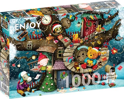 ENJOY Puzzle - 1000 Teile Puzzle - Matte Finish, Soft Touch, Sturdy and Unique Pieces, Tight Fit, Vivid Colors, Missing Pieces Service - Cute Winter Animals with Christmas Tree Decorations von Enjoy puzzle