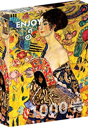 Enjoy Puzzle – 1000-teiliges Jigsaw Puzzle – Matte Finish, Soft Touch, Sturdy and Unique Pieces, Tight Fit, Vivid Colors, Missing Pieces Service – Lady with a Fan – Klimt Famous Art Nouveau Painting von Enjoy puzzle