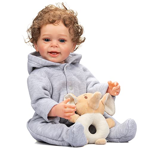 Enjoy with Love 55 cm Reborn Baby Boy Ganzkörper Weiche Silikon Real Touch Puppe Yannik Kinder Badespielzeug Wasserdicht (Brown Eyes) von Enjoy with Love