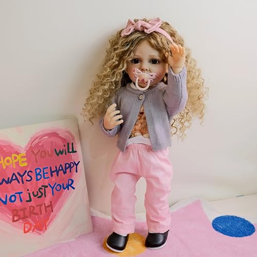 Enjoy with Love 55CM Ganzkörper weiches Vinyl Reborn Kleinkind Curly Blond Haar Betty lebensechte Baby Puppe Grills von Enjoy with Love