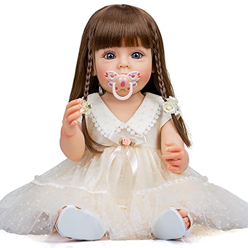 Enjoy with Love Neu 55cm Vollkörper Silikon Reborn Kleinkind Puppe Sue-Sue Hand-detaillierte Malerei mit braunen Langen Perückenhaar für Kind von Enjoy with Love