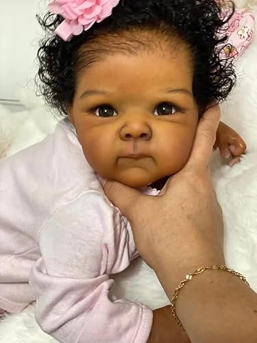 Enjoy with Love Neue 18inch Reborn Baby Bettie Neugeborene Puppe Lifelike Soft Touch Kuschelige Baby Dunkle Haut Malerei 3D Haut mit Hand Wurzel Haar von Enjoy with Love
