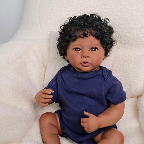 Enjoy with Love Neue 18inch Reborn Baby Puppe Lifelike Raven Dark Skin Kuschelige Ganzkörper Puppe Hochwertige Handfarbe Sammler Kunst Puppe von Enjoy with Love