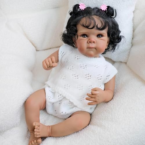 Enjoy with Love Neue 18inch dunkle Haut Bettie Reborn Baby Neugeborene Puppe Lifelike Soft Touch Kuschelige Baby Malerei 3D Haut mit Handwurzel Haar von Enjoy with Love