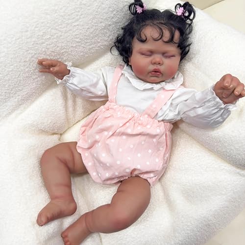 Enjoy with Love Neue 19 Zoll lebensechte Neugeborene Kleinkind Puppe Dunkle Haut Weiche Tuch Körper Kuscheliges Baby Mädchen mit Hand Wurzelhaar von Enjoy with Love
