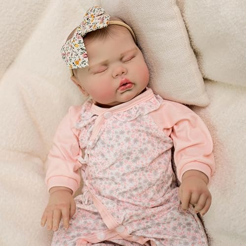 Enjoy with Love Neue 19 Zoll lebensechte wiedergeborene Kleinkind Puppe kuschelig schlafendes Baby Mädchen mit weichem Tuch Körper handgemaltes Haar für Sammler von Enjoy with Love
