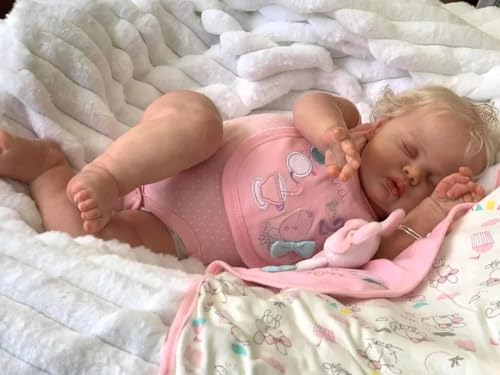 Enjoy with Love Neue 19Inch Schlafgurke im weichen Tuch Körper Lebensechte Reborn Kleinkind Hand verwurzelt Haarkuschelige Baby Mädchen Puppe Baby von Enjoy with Love