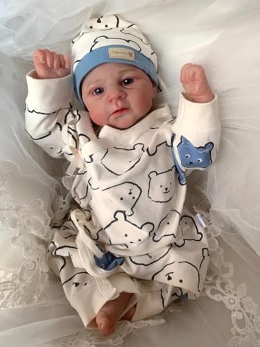 Enjoy with Love Neue 19inch Reborn Baby Puppe Zwillinge Elijah Make-up Handgemachte 3D Haut Mehrere Schichten Malerei Sammelkunst Puppe (45cm,Blue) von Enjoy with Love